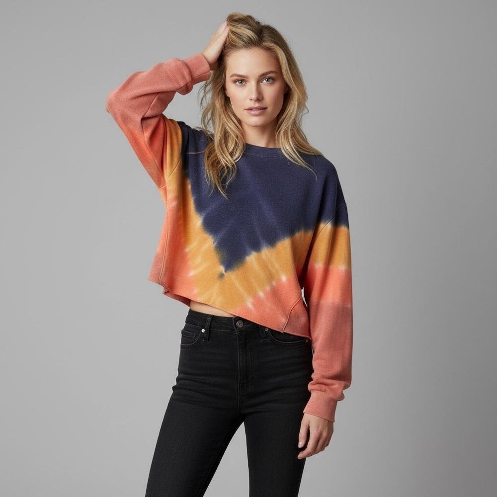PINK Victoria's Secret Cropped Tie Dye Sweatshirt Sunset XS